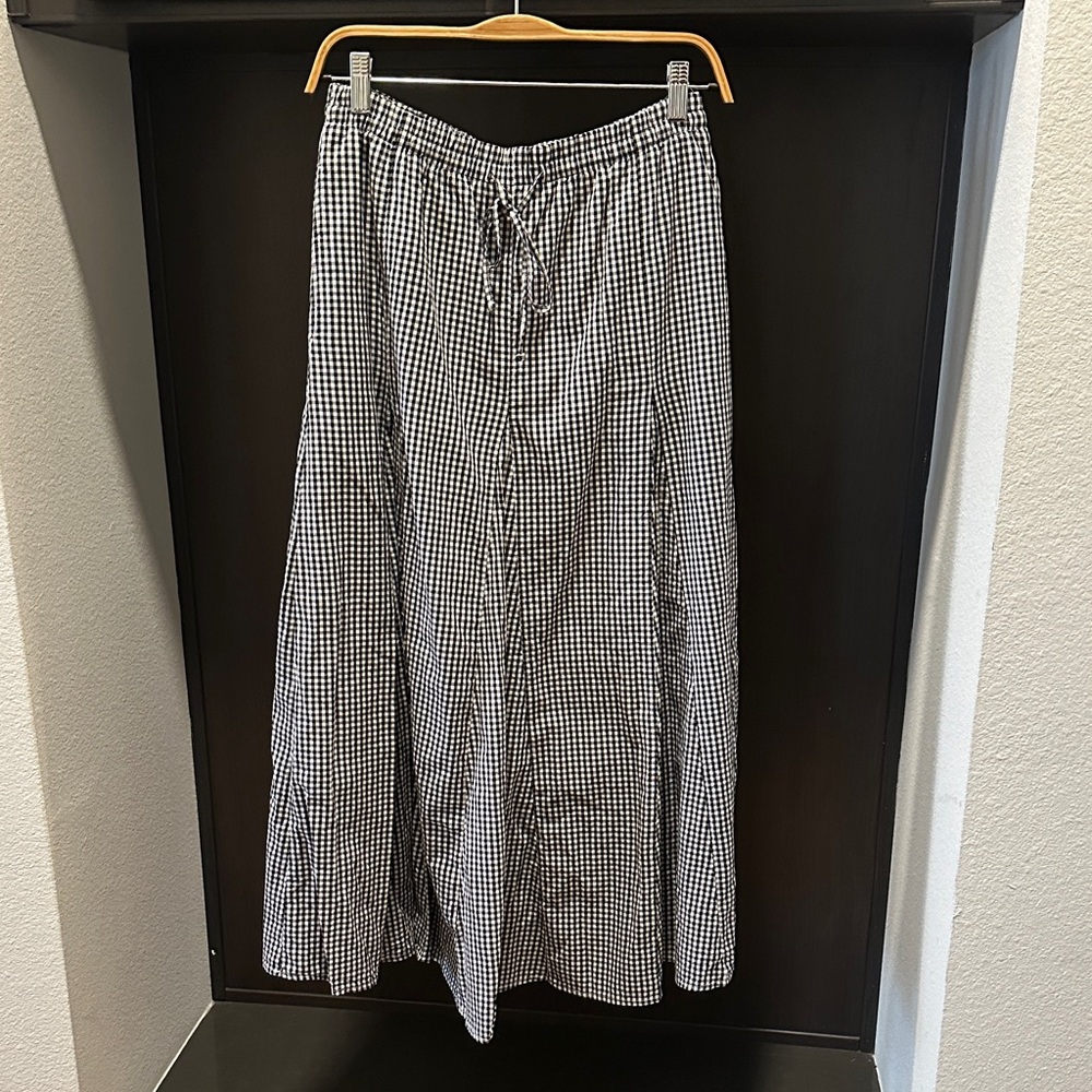 MUJI Strong Twist Voile Maxi Skirt - black gingham check